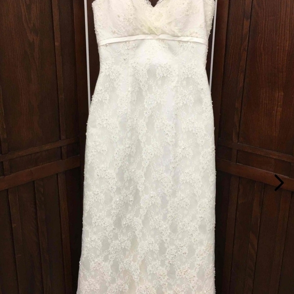 Bridal Gown Ivory Lace Wedding Dress Chiffon Train Beach Garden 58.5” Davi’s sz6 - Picture 8 of 16